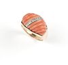 A coral, diamond and gold bombe ring