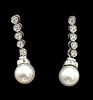 Estate Diamond and White Pearl Drop Earrings