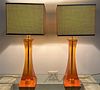 Pair Post Modern Lucite Lamps 