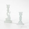 Two Clambroth Glass Blown Molded Candlesticks