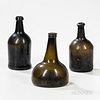 Three Early Blown Glass Wine Bottles