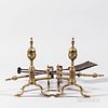 Pair of Faceted Dome-top Andirons and Matching Tools