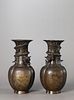 A Pair of Bronze Dragon Lobed Vases