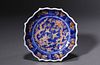 A Blue-Ground and Yellow Glaze Twin Dragon Lobed Plate