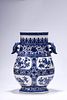 A Blue and White Fruits and Flower Phoenix-Eared Zun Vase