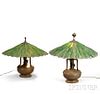 Two Table Lamps with Mosaic Glass Lotus Shades