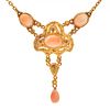 Victorian Coral, Cannetille 14k Yellow Gold Necklace