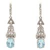 Pair of Aquamarine, Diamond, Platinum, 14k Earrings