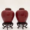 Chinese Pottery Oxblood Glazed Covered Jars