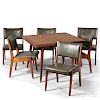 Early Jens Risom Teak Dining Table and Six Chairs