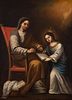 MURILLO School of the seventeenth century. 
"Education of the Virgin". 
Oil on canvas.