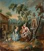 Spanish school, following French models; mid XVIII century. 
"Gallant scene". 
Oil on canvas.