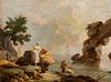 French school of the last third of the 18th century. 
"Coastal landscape with figures". 
Oil on canvas.