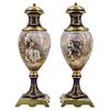 (2 Pc) Antique French Sevres Style Porcelain Garniture Urns