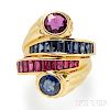 18kt Gold, Ruby, and Sapphire Bypass Ring