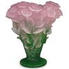 Large Daum Pate De Verre Crystal "Rose" Vase