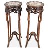 (2 Pc) Antique Chinese Huanghuali Wood & Marble Stands
