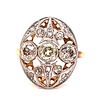 Art Nouveau 18k & Platinum Multi Color Fancy Diamond Ring