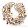 14kt Gold, Freshwater Pearl, and Gemstone Necklace