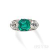 Art Deco Platinum, Emerald, and Diamond Ring