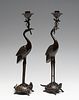 Candlesticks in the form of cranes on turtles. Japan, early 20th century. 
Bronze.
