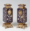 Pair of violeters; French, XIX century. Bronze and enamel.