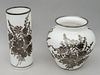 Lot of 2 Milk Glass & Silver Overlay Flower Vases