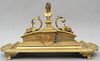Antique Figural Brass Double Inkwell Pen Stand
