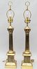 Pair of Brass Corinthian Column Table Lamps