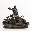 After Paul Edouard Delabrierre (French, 1829-1912)

Bronze Huntsman with Downed Stag and Hounds, 20th century, inscribed signature, ht. 20, approx. lg