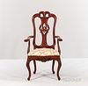 Modern Rococo-style Red Lacquered Armchair
