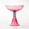 Monumental Pink Blown Glass Compote/Center Bowl