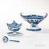Blue Transfer Sauce Tureen, Ladle, and Comport