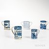 Four Blue Transfer Mugs and a Loving Cup