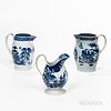 Two Blue Transfer Jugs and an Ewer