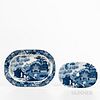 Richard Woolley Blue Transfer Ornate Pagodas Pattern Platter and Drainer
