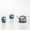 Assembled Four-piece Blue Transfer Two Temples II, Variation Broseley Pattern Tea Set
