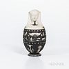Wedgwood Black Jasper Dip Canopic Jar and Cover, England, 19th century, with applied white bands of hieroglyphs and zodiac signs above Egyptian motifs