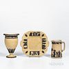 Three Wedgwood Yellow Jasper Dip Items, England, c. 1930, each with applied black jasper relief, two with classical figures, a cake tray, lg. 10 3/8; 