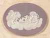 Wedgwood Lilac Jasper Dip Plaque, England, 19th century, oval shape with applied white relief depiction of Cupids Attending Swans, lg. 9 1/4 in.; set 