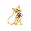 Diamonds, Emeralds & 14k Gold Cat Brooch