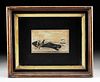 Framed 19th C. American Ink & Gouache of Whale Hunters