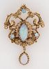 Rococo Revival Style 14K Yellow Gold Opal Brooch