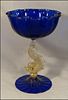 COBALT VENETIAN GLASS DOLPHIN COMPOTE 10" TALL