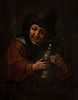 Dutch school of the second half of the seventeenth century. 
"Drinker". 
Oil on panel (with slats on its back).