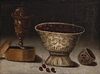 Circle of BLAS DE LEDESMA (Documented in Granada between 1602 and 1614) 
"Still life of cherries". 
Oil on canvas. Relined.