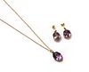 A gold single stone amethyst pendant and earrings suite,