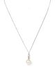 A white gold cultured freshwater pearl and diamond pendant,