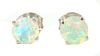 A pair of white gold single stone opal stud earrings,