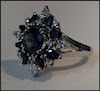 18K WH. GOLD RING W/ NATURAL SAPPHIRES & DIAMONDS